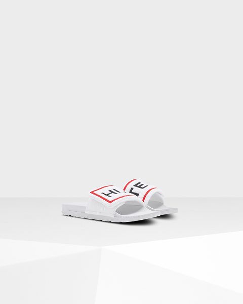 White Hunter Terry Towelling Logo Adjustable Women's Slides | NZ-23870