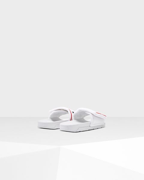 White Hunter Terry Towelling Logo Adjustable Women's Slides | NZ-23870