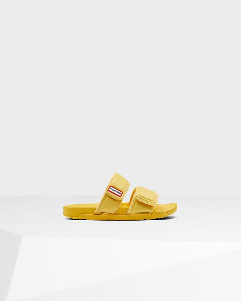 Yellow Hunter Double Strap Women's Slides | NZ-48125